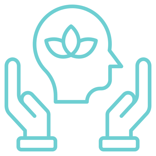 Mindfulness symbol with hands and head.